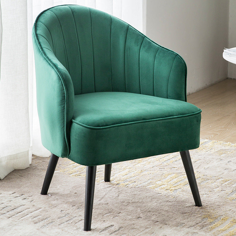 24.4"W Velvet Sloped Arms Barrel Chair with Basic Four Legs and Sewn Pillow Back Green Black Clearhalo 'Accent Chairs' 'accent_chairs' 'Chairs & Seating' 'furn' 'furn_accent_chairs' 'Furniture' 'Living Room Furniture' 5242902