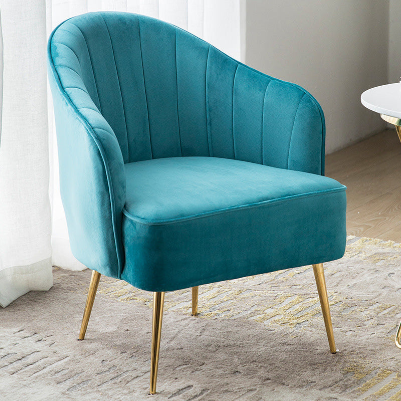 24.4"W Velvet Sloped Arms Barrel Chair with Basic Four Legs and Sewn Pillow Back Blue Brass Gold Clearhalo 'Accent Chairs' 'accent_chairs' 'Chairs & Seating' 'furn' 'furn_accent_chairs' 'Furniture' 'Living Room Furniture' 5242905