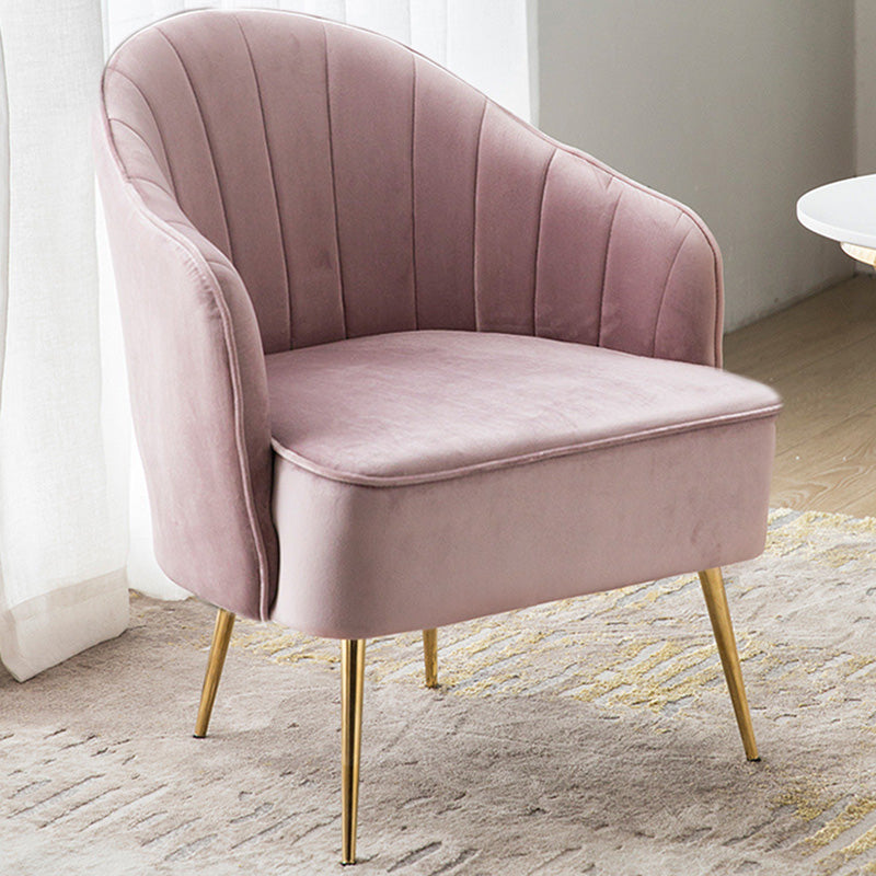 24.4"W Velvet Sloped Arms Barrel Chair with Basic Four Legs and Sewn Pillow Back Cameo Brown Brass Gold Clearhalo 'Accent Chairs' 'accent_chairs' 'Chairs & Seating' 'furn' 'furn_accent_chairs' 'Furniture' 'Living Room Furniture' 5242908