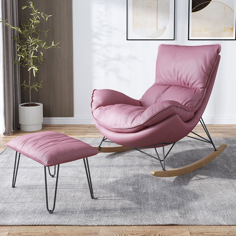 26.77" L x 37.40" W x 34.64" H Armless Lounge Chair with Ottoman for Living Room Pink Faux Leather Clearhalo 'Accent Chairs' 'accent_chairs' 'Chairs & Seating' 'furn' 'furn_accent_chairs' 'Furniture' 'Living Room Furniture' 5242951