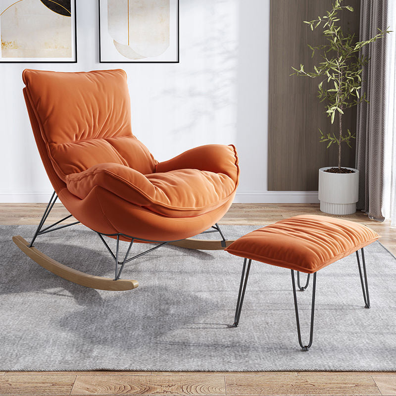 26.77" L x 37.40" W x 34.64" H Armless Lounge Chair with Ottoman for Living Room Orange Suede Clearhalo 'Accent Chairs' 'accent_chairs' 'Chairs & Seating' 'furn' 'furn_accent_chairs' 'Furniture' 'Living Room Furniture' 5242953