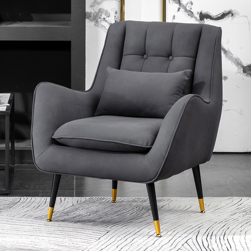 Modern 30.7" Wide Barrel Accent Chair with Basic Four Legs for Bedroom Dark Gray Faux Leather Clearhalo 'Accent Chairs' 'accent_chairs' 'Chairs & Seating' 'furn' 'furn_accent_chairs' 'Furniture' 'Living Room Furniture' 5243005