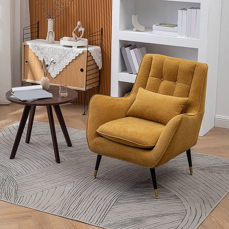 Modern 30.7" Wide Barrel Accent Chair with Basic Four Legs for Bedroom Yellow Linen Blend Clearhalo 'Accent Chairs' 'accent_chairs' 'Chairs & Seating' 'furn' 'furn_accent_chairs' 'Furniture' 'Living Room Furniture' 5243006