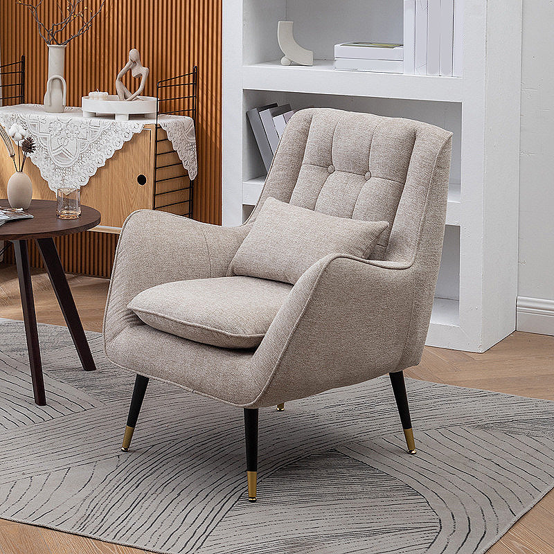 Modern 30.7" Wide Barrel Accent Chair with Basic Four Legs for Bedroom Off-White Linen Blend Clearhalo 'Accent Chairs' 'accent_chairs' 'Chairs & Seating' 'furn' 'furn_accent_chairs' 'Furniture' 'Living Room Furniture' 5243007