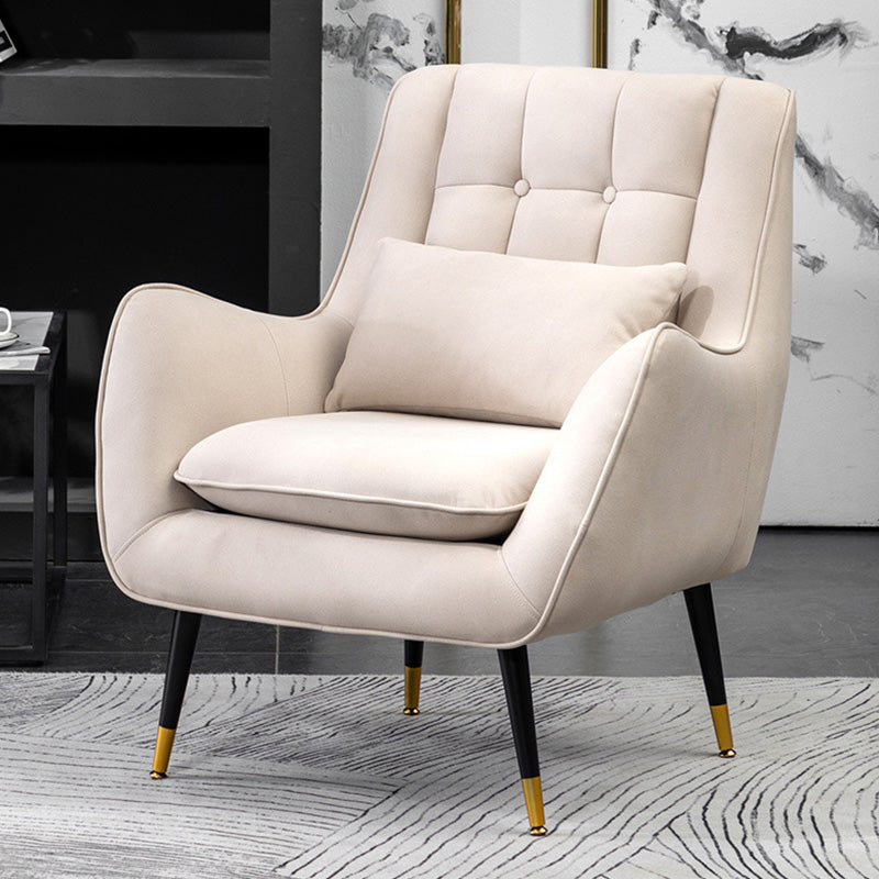 Modern 30.7" Wide Barrel Accent Chair with Basic Four Legs for Bedroom Off-White Faux Leather Clearhalo 'Accent Chairs' 'accent_chairs' 'Chairs & Seating' 'furn' 'furn_accent_chairs' 'Furniture' 'Living Room Furniture' 5243011