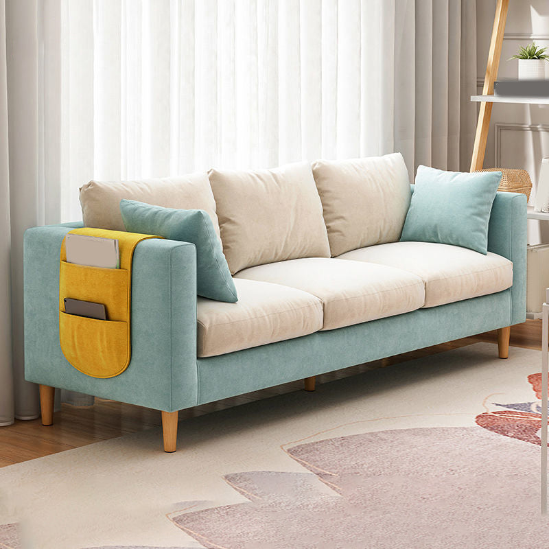 Contemporary Velvet Square Arm Sofa with Storage for Three People