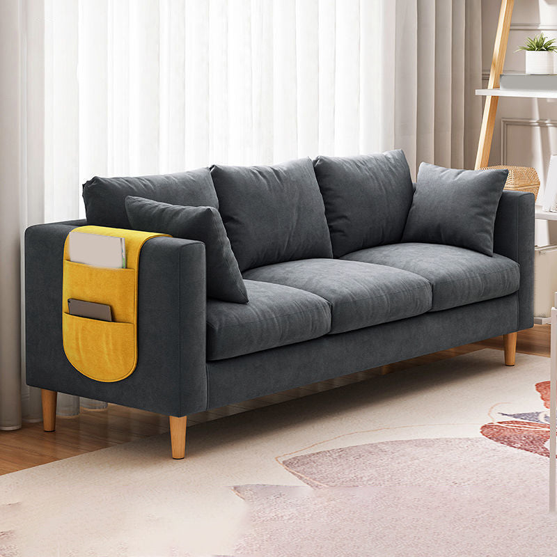 Contemporary Velvet Square Arm Sofa with Storage for Three People