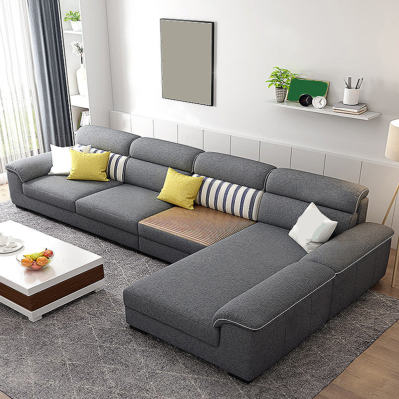 Contemporary Reversible L-Shape Grey Pillow Top Arm Sectional with High Back