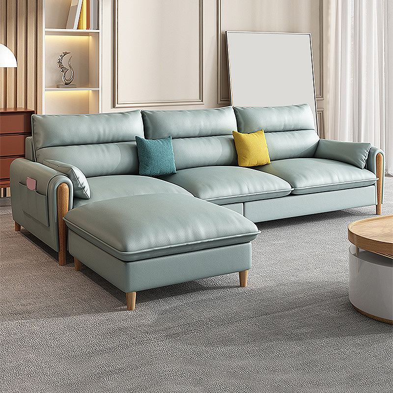 Scandinavian Beige Genuine Leather Straight Arm Sofa/Sectional with Storage