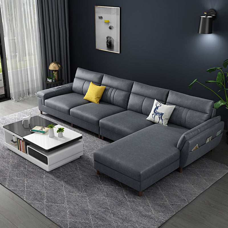 Square Arm Dark Gray Cushion Back Storage Stain-Resistant Sofa 126"L x 71"W x 35"H Sponge Clearhalo 'furn' 'furn_sectionals' 'Furniture' 'Living Room Furniture' 'Sectionals' 5243130