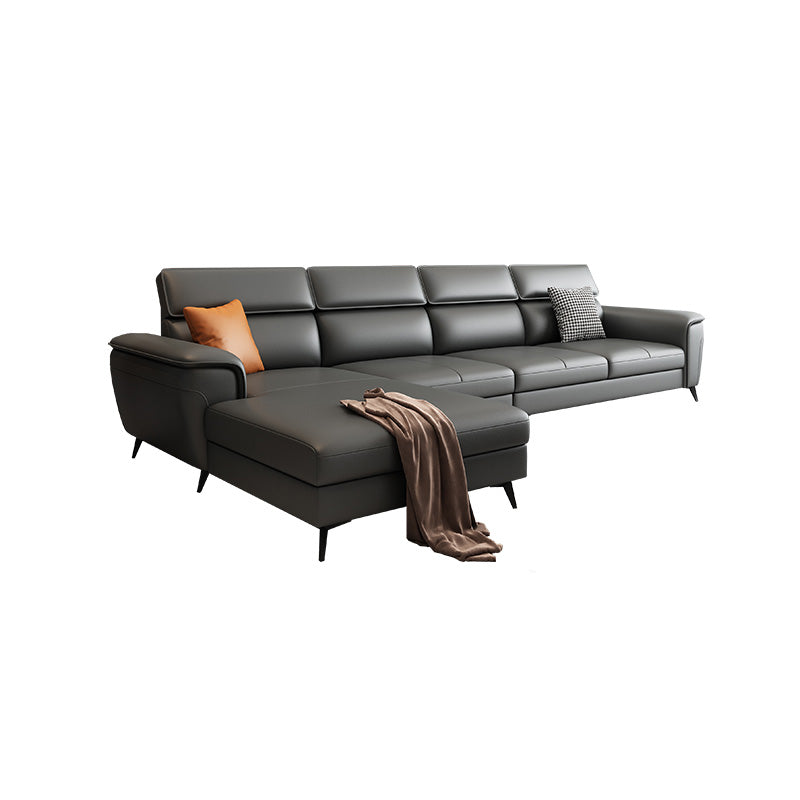 Grey Genuine Leather High Back Pillow Top Arm Sofa/Sectional with Wear-resisting