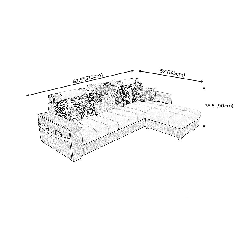 Square Arms L-Shape Sectionals 106.3"D High Back Sofa with Storage