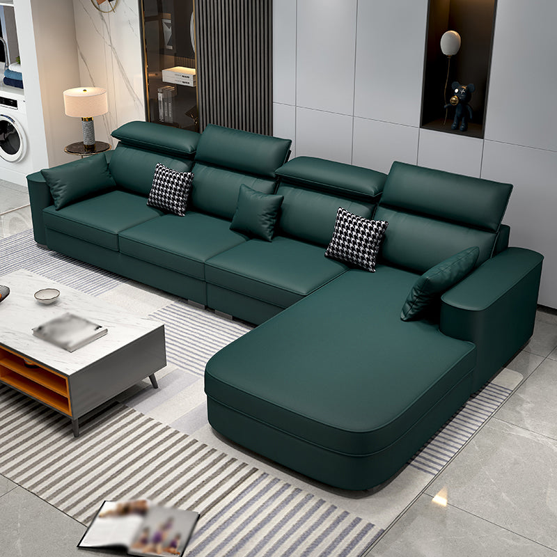 L-Shape High Back Faux leather Square Arm Sectional with Stain-Resistant Blackish Green Clearhalo 'furn' 'furn_sectionals' 'Furniture' 'Living Room Furniture' 'Sectionals' 5243192