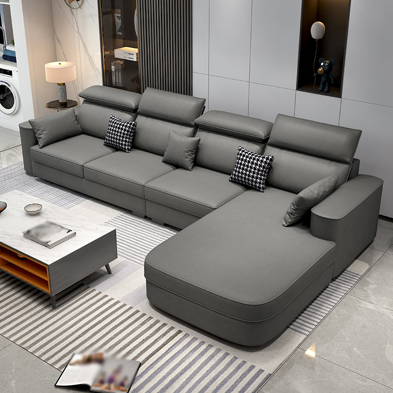 L-Shape High Back Faux leather Square Arm Sectional with Stain-Resistant Light Gray Clearhalo 'furn' 'furn_sectionals' 'Furniture' 'Living Room Furniture' 'Sectionals' 5243193