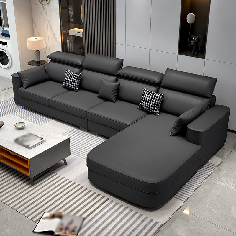 L-Shape High Back Faux leather Square Arm Sectional with Stain-Resistant Dark Gray Clearhalo 'furn' 'furn_sectionals' 'Furniture' 'Living Room Furniture' 'Sectionals' 5243194