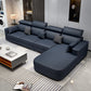 L-Shape High Back Faux leather Square Arm Sectional with Stain-Resistant Dark Blue Clearhalo 'furn' 'furn_sectionals' 'Furniture' 'Living Room Furniture' 'Sectionals' 5243196