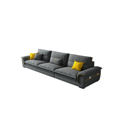 Muebles de brazo acampanado seccional sofá gris oscuro seccional con almohadas