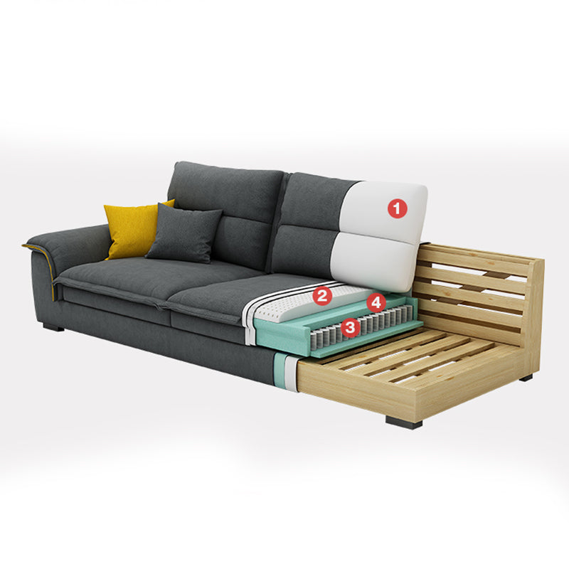 Muebles de brazo acampanado seccional sofá gris oscuro seccional con almohadas