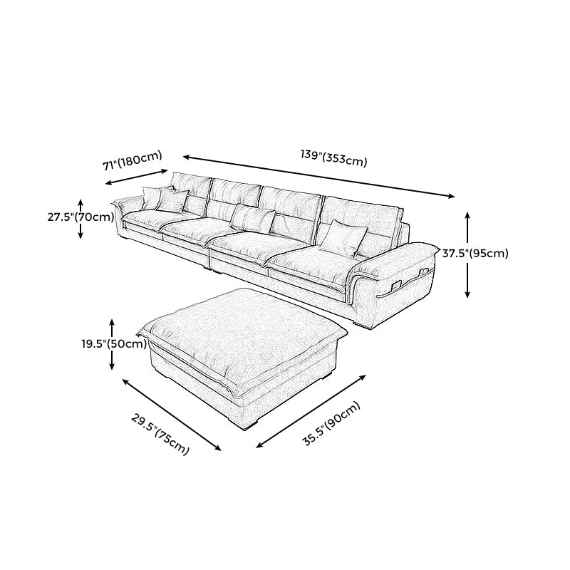 Muebles de brazo acampanado seccional sofá gris oscuro seccional con almohadas