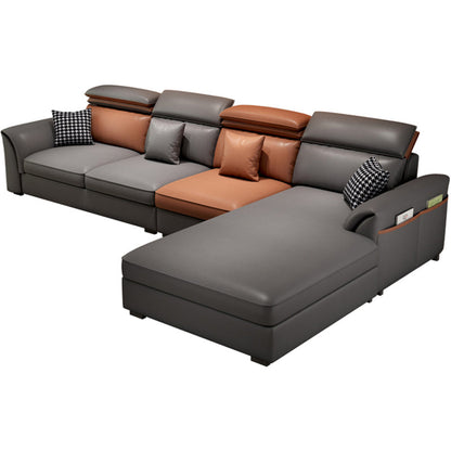 Faux Leather High Back Pillow Top Arm Sectional with Storage and Chaise