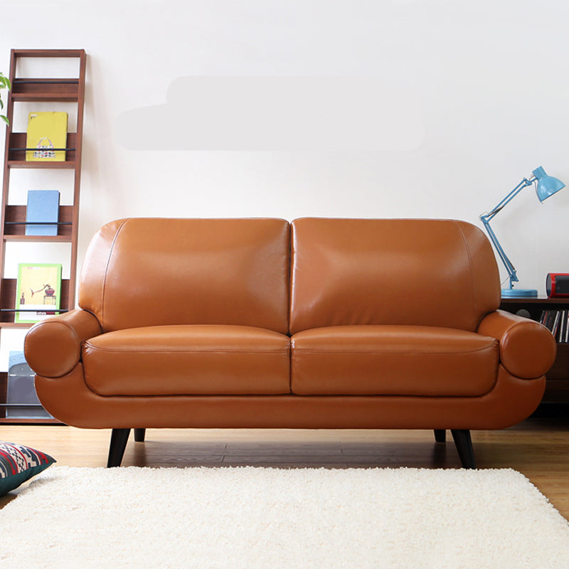 Sewn Pillow Back Sofa Modernism Faux Leather Pillow Top Arm Sofa