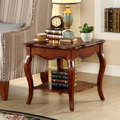 Wood Brown Square Modern Block Side Table Pedestal End Table