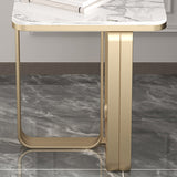 Moderne rechthoekige stenen zijdetafel met metalen abstracte been