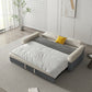 Grey and White Convertible Leather Sofa Square Arm Sofa Bed with Wooden Frame