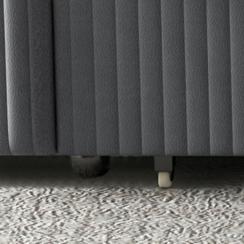 Grey and White Convertible Leather Sofa Square Arm Sofa Bed with Wooden Frame