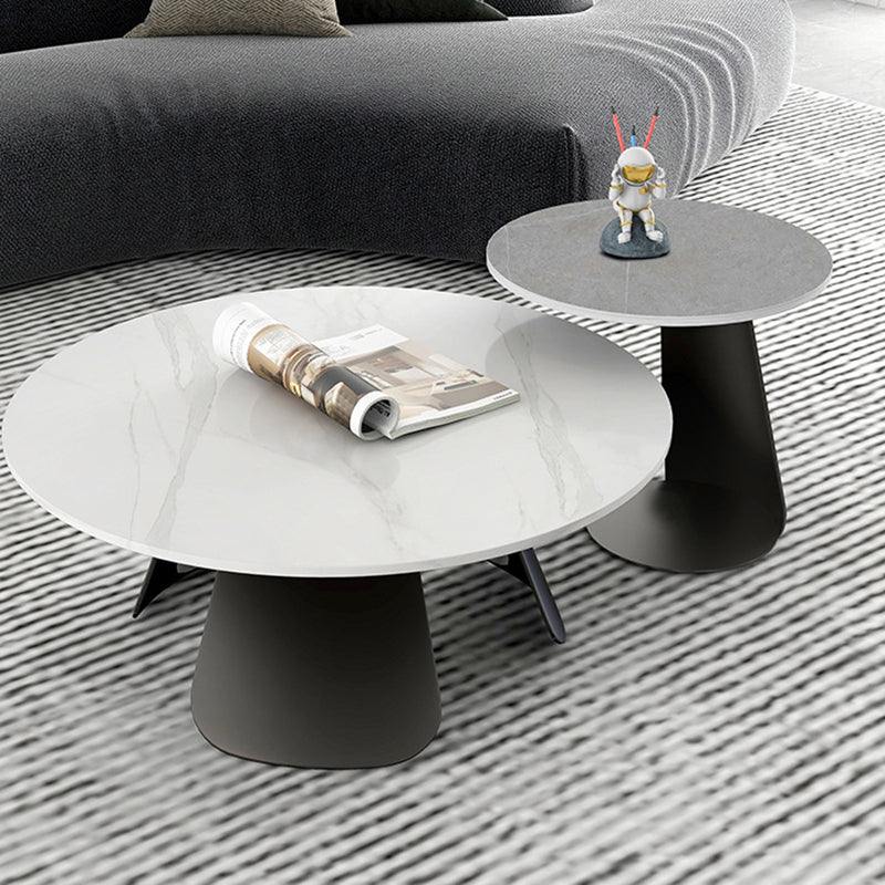 Slate and Metal Round 3 Legs Coffee Table Modern Table for Living Room 24"L x 24"W x 16"H + 16"L x 16"W x 20"H Clearhalo 'Coffee & Accent Tables' 'Coffee Tables' 'coffee_tables' 'furn' 'furn_coffee_tables' 'Furniture' 'Living Room Furniture' 5243774