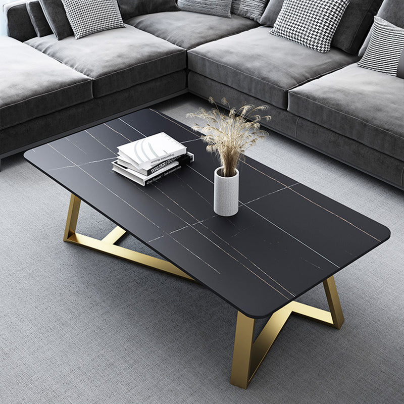 Trestle Marble Cocktail Table Contemporary Rectangular Coffee Table Black Clearhalo 'Coffee & Accent Tables' 'Coffee Tables' 'coffee_tables' 'furn' 'furn_coffee_tables' 'Furniture' 'Living Room Furniture' 5243786