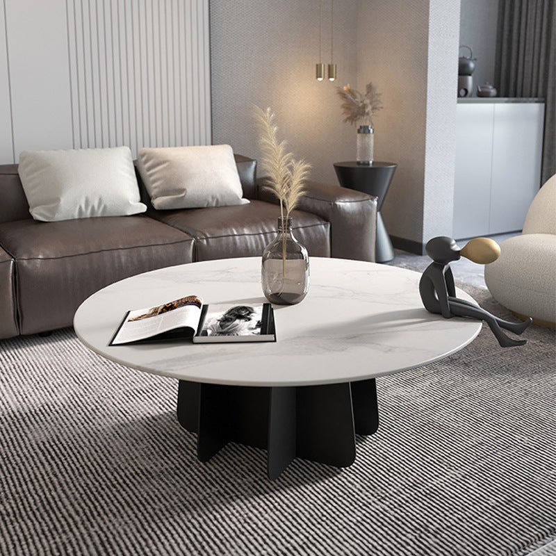 Modern Black and White Pedestal Coffee Table Round Slate and Metal Table Clearhalo 'Coffee & Accent Tables' 'Coffee Tables' 'coffee_tables' 'furn' 'furn_coffee_tables' 'Furniture' 'Living Room Furniture' 5243803