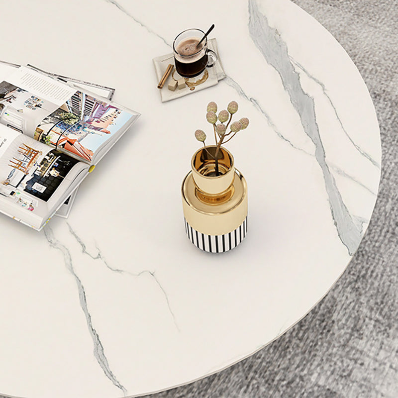 Modern Black and White Pedestal Coffee Table Round Slate and Metal Table Clearhalo 'Coffee & Accent Tables' 'Coffee Tables' 'coffee_tables' 'furn' 'furn_coffee_tables' 'Furniture' 'Living Room Furniture' 5243809