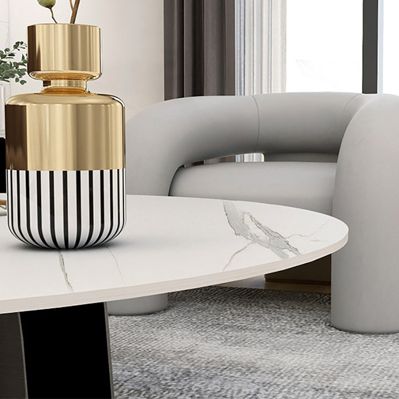 Modern Black and White Pedestal Coffee Table Round Slate and Metal Table Clearhalo 'Coffee & Accent Tables' 'Coffee Tables' 'coffee_tables' 'furn' 'furn_coffee_tables' 'Furniture' 'Living Room Furniture' 5243810