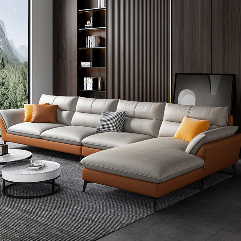 Cream Faux Leather High Back Pillow Top Arm Sofa/Sectional with Stain-Resistant