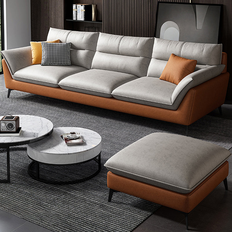 Cream Faux Leather High Back Pillow Top Arm Sofa/Sectional with Stain-Resistant 85"L x 63"W x 35"H Latex Clearhalo 'furn' 'furn_sectionals' 'Furniture' 'Living Room Furniture' 'Sectionals' 5244334