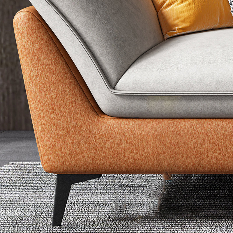 Cream Faux Leather High Back Pillow Top Arm Sofa/Sectional with Stain-Resistant Clearhalo 'furn' 'furn_sectionals' 'Furniture' 'Living Room Furniture' 'Sectionals' 5244335