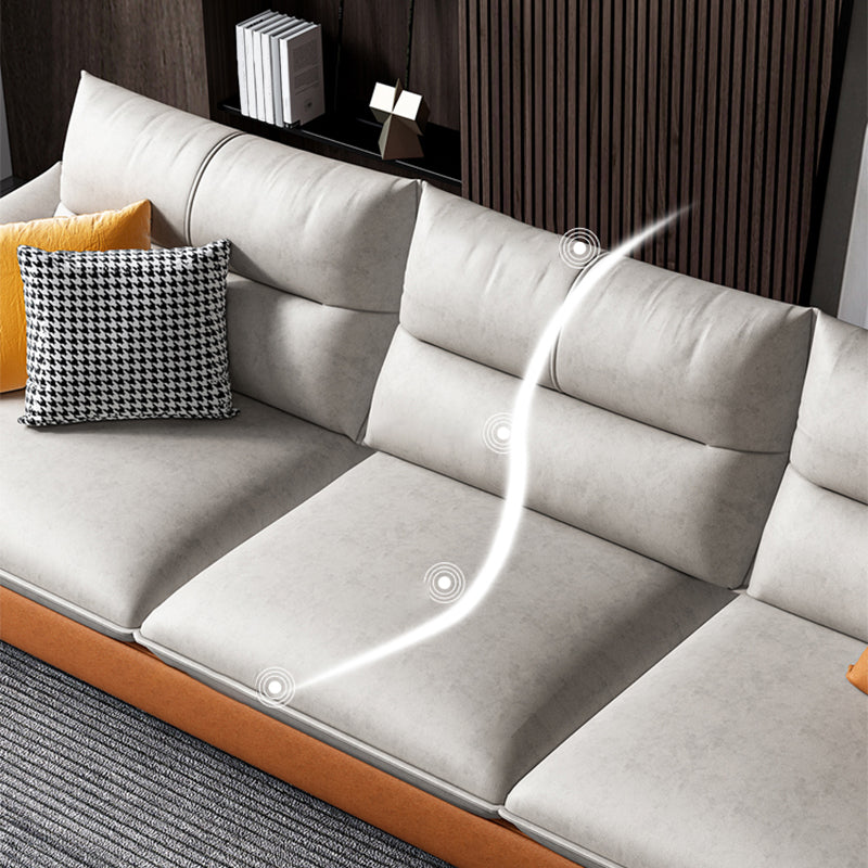 Cream Faux Leather High Back Pillow Top Arm Sofa/Sectional with Stain-Resistant Clearhalo 'furn' 'furn_sectionals' 'Furniture' 'Living Room Furniture' 'Sectionals' 5244337