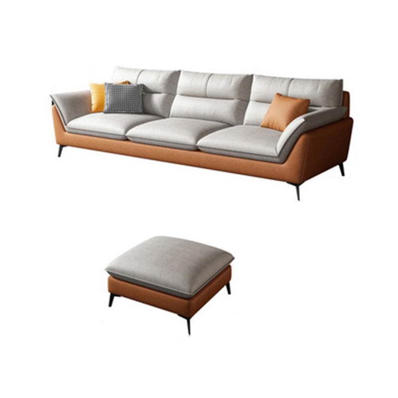 Cream Faux Leather High Back Pillow Top Arm Sofa/Sectional with Stain-Resistant