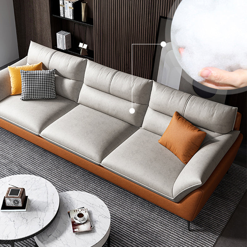 Cream Faux Leather High Back Pillow Top Arm Sofa/Sectional with Stain-Resistant