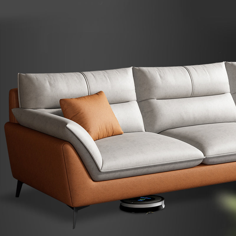 Cream Faux Leather High Back Pillow Top Arm Sofa/Sectional with Stain-Resistant