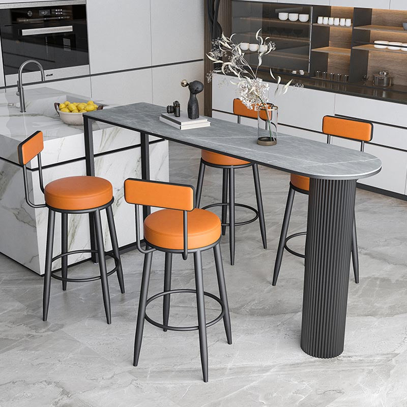 Nordic Style Stone Top Bar Table 42-inch Height Metal Pedestal Bistro Table 63"L x 15.7"W x 41.3"H Black Gray Clearhalo 'Bar Furniture' 'Bar Tables' 'bar_tables' 'furn' 'furn_bar_tables' 'Furniture' 'Kitchen & Dining Furniture' 5245439