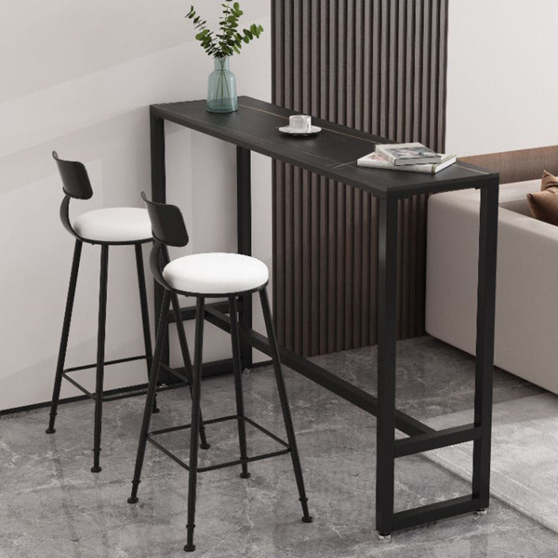 Contemporary Bar Table 42-inch Height Stone Top Bistro Table with Pedal 63"L x 15.7"W x 41.3"H Black Without Chairs Clearhalo 'Bar Furniture' 'Bar Tables' 'bar_tables' 'furn' 'furn_bar_tables' 'Furniture' 'Kitchen & Dining Furniture' 5245507