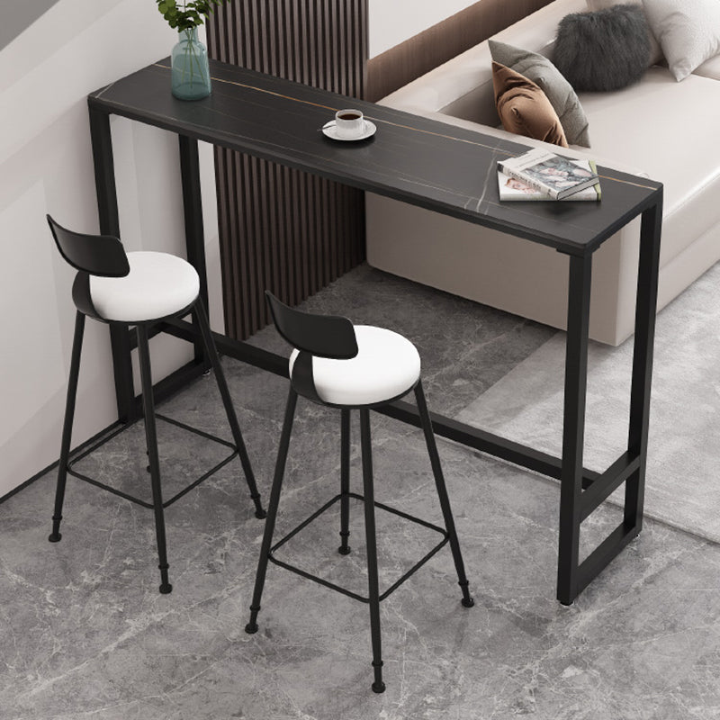 Contemporary Bar Table 42-inch Height Stone Top Bistro Table with Pedal 55.1"L x 15.7"W x 41.3"H Black Without Chairs Clearhalo 'Bar Furniture' 'Bar Tables' 'bar_tables' 'furn' 'furn_bar_tables' 'Furniture' 'Kitchen & Dining Furniture' 5245508