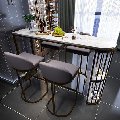 Stone Bar Dining Table Modern Bar Table with Double Pedestal for Balcony Kitchen