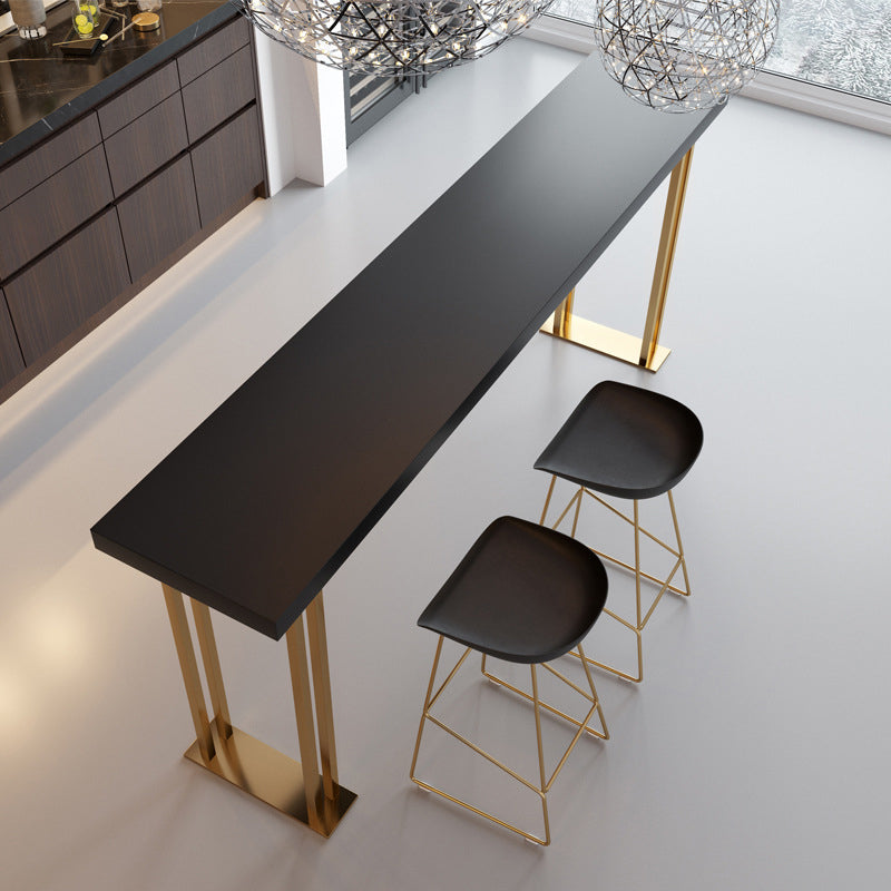 Glam Style Bar Table 42-inch Height Wood Top Bistro Table with Gold Pedestal Black Without Chairs Clearhalo 'Bar Furniture' 'Bar Tables' 'bar_tables' 'furn' 'furn_bar_tables' 'Furniture' 'Kitchen & Dining Furniture' 5245540