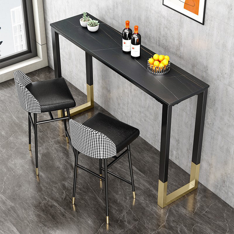 Glam Style Bar Tabel 42-inch Hoogte Stone Top Bistro Tafel met gouden voetstuk