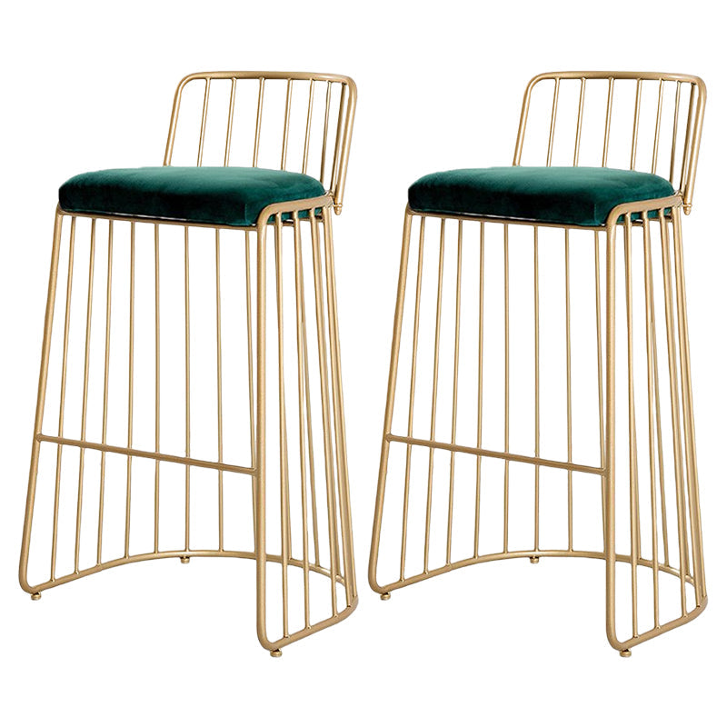 Glam Style Upholstered Bar Stools Armless Low Back Stools with Metal Base Green Gold 2 Piece Set Clearhalo 'Bar Furniture' 'Bar Stools' 'bar_stools' 'furn' 'furn_bar_stools' 'Furniture' 'Kitchen & Dining Furniture' 5245642