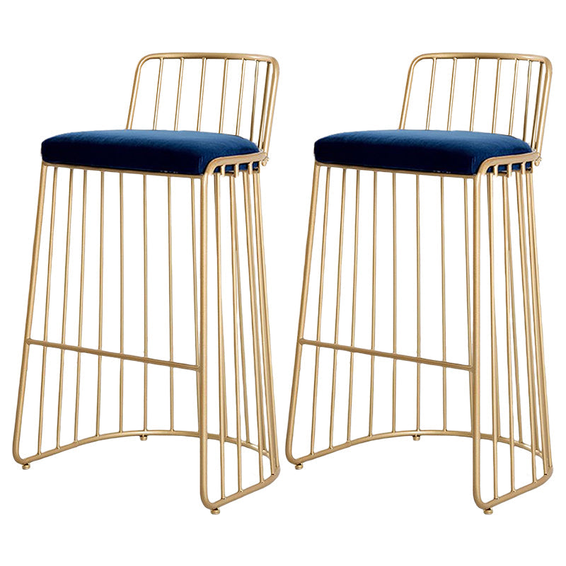 Glam Style Upholstered Bar Stools Armless Low Back Stools with Metal Base Blue Gold 2 Piece Set Clearhalo 'Bar Furniture' 'Bar Stools' 'bar_stools' 'furn' 'furn_bar_stools' 'Furniture' 'Kitchen & Dining Furniture' 5245644