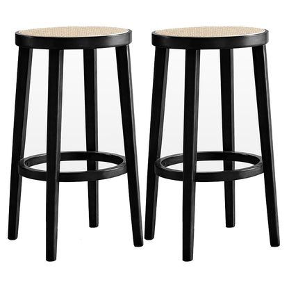 Contemporary Design Solid Wood Bar Stools Wicker Backless Stools Black 2 Piece Set Clearhalo 'Bar Furniture' 'Bar Stools' 'bar_stools' 'furn' 'furn_bar_stools' 'Furniture' 'Kitchen & Dining Furniture' 5245679